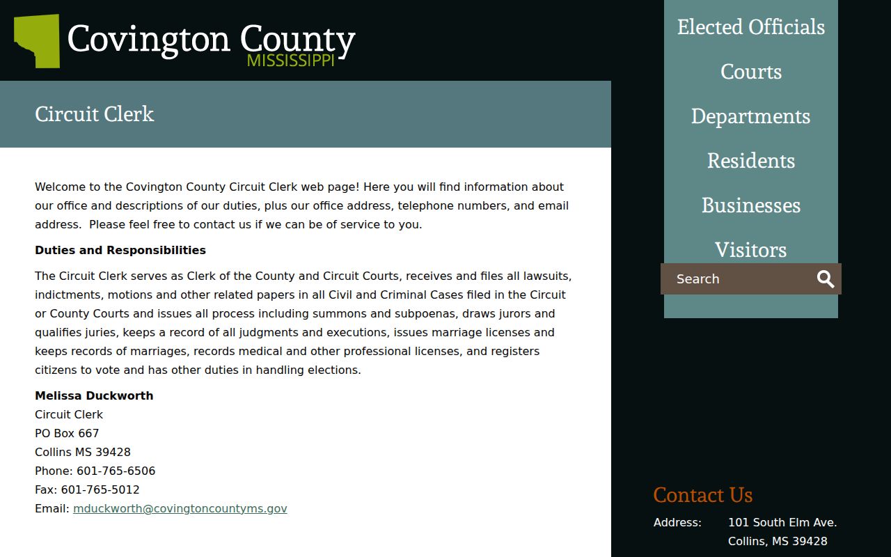 Covington County warrant and felony record source at the Circuit Clerk